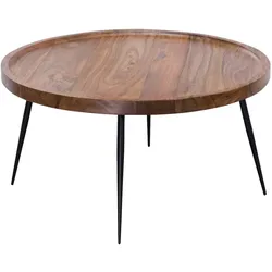 Industrial-Stil Couchtisch, Runde Holzplatte, Metallbeine, handgefertigt, pflegeleicht. 75x75x39 cm | Kadima Design