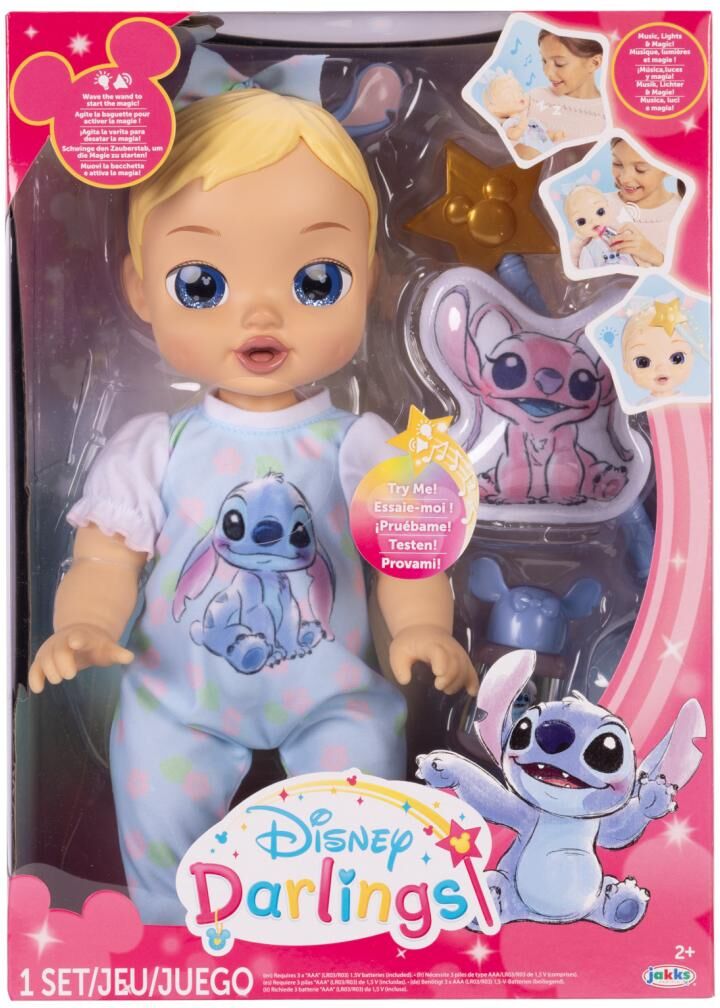 Disney Muñeca Bebé Stitch con funciones interactivas y accesorios incluidos .