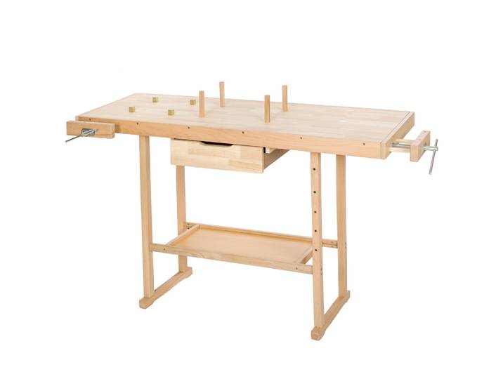 Houten Werkbank met bankschroeven 137x50x87 cm - bruin