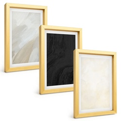 BILDER SET 3er Set - 20x30 cm Goldrahmen - Strukturen schattieren Minimalismus