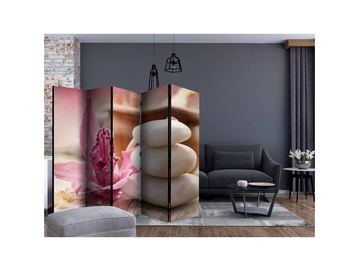Paravent Zen and Spa II 5-teilig Vlies auf Massivholz Kiefer, naturbelassen Multicolor 225 x 172cm