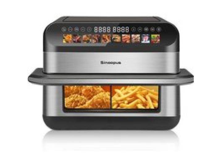 WOVREO friteuse à air chaud 10 L double chambre contrôle indépendant 10 programmes ABS+PC noir