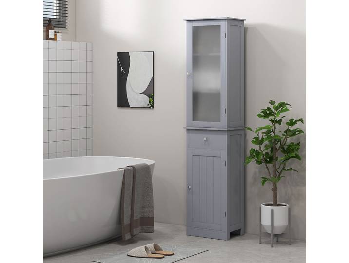 kleankin Meuble Colonne Salle de Bain Gris MDF avec Tiroir