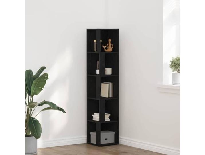 Eckregale 33 x 33 x 164,5 cm Holzwerkstoff Schwarz Eichen-Optik Standregal Eckregal mit 4 Fächern, Holzwerkstoff schwarz, Eichen-Optik, stabil, pflegeleicht, vielseitig nutzbar