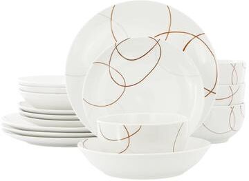Elama Sydney 16 Piece Porcelain Double Bowl Dinnerware Set, Service for 4