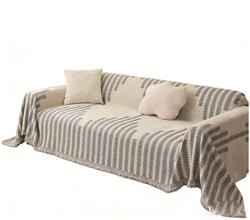Lily Manor Box Cushion Sofa Slipcover Polyester - Beige Geometric 180cm H X 300cm W X 1cm D