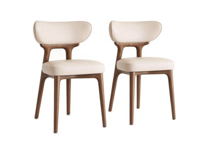 Set mit 2 Esszimmerstühlen aus Eschenholz und Mikrofaserleder Rahmen aus massivem Eschenholz, hochelastischer Schwamm, abwischbarer Lederbezug(Kaki)
