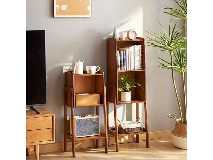 Bibliothèque de couleur noyer, armoire latérale de bureau, armoire de rangement sur pied pour salon, chambre et bureau – Armoire en bambou