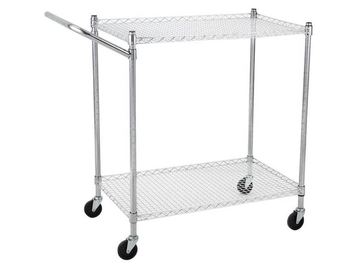 Chariot utilitaire de cuisine 2 étages en métal chromé avec roues étagères amovibles pour cuisine Argent