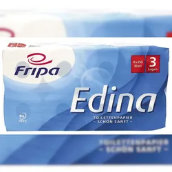 Fripa 1010812 Toilettenpapier Edina - 3-lagig, geprägt, hochweiß, 8 Rollen à 250 Blatt