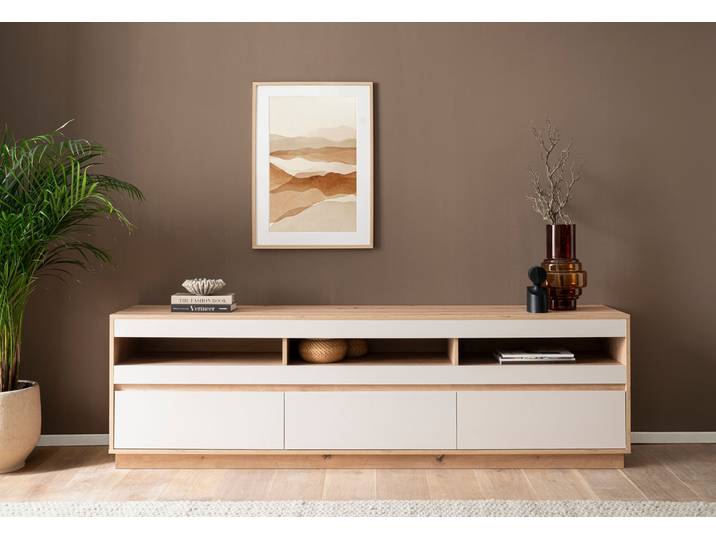 Lowboard HOME AFFAIRE Sonora, moderner TV-Unterschrank, Kommode in Eiche Artisan, TV-Schrank , beige (kaschmir, eiche artisan), B:202cm H:60cm T:45cm, Sideboards, Lowboard, filigrane Rahmenoptik, ausreichend Stauraum, vielseitig einsetzbar
