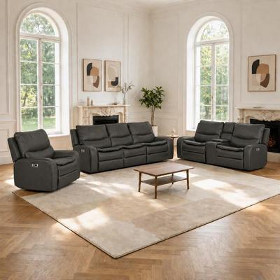 UR livingroom 3-Piece Oversized Faux Leather Power Reclining Living Room Set with Adjustable Headrest