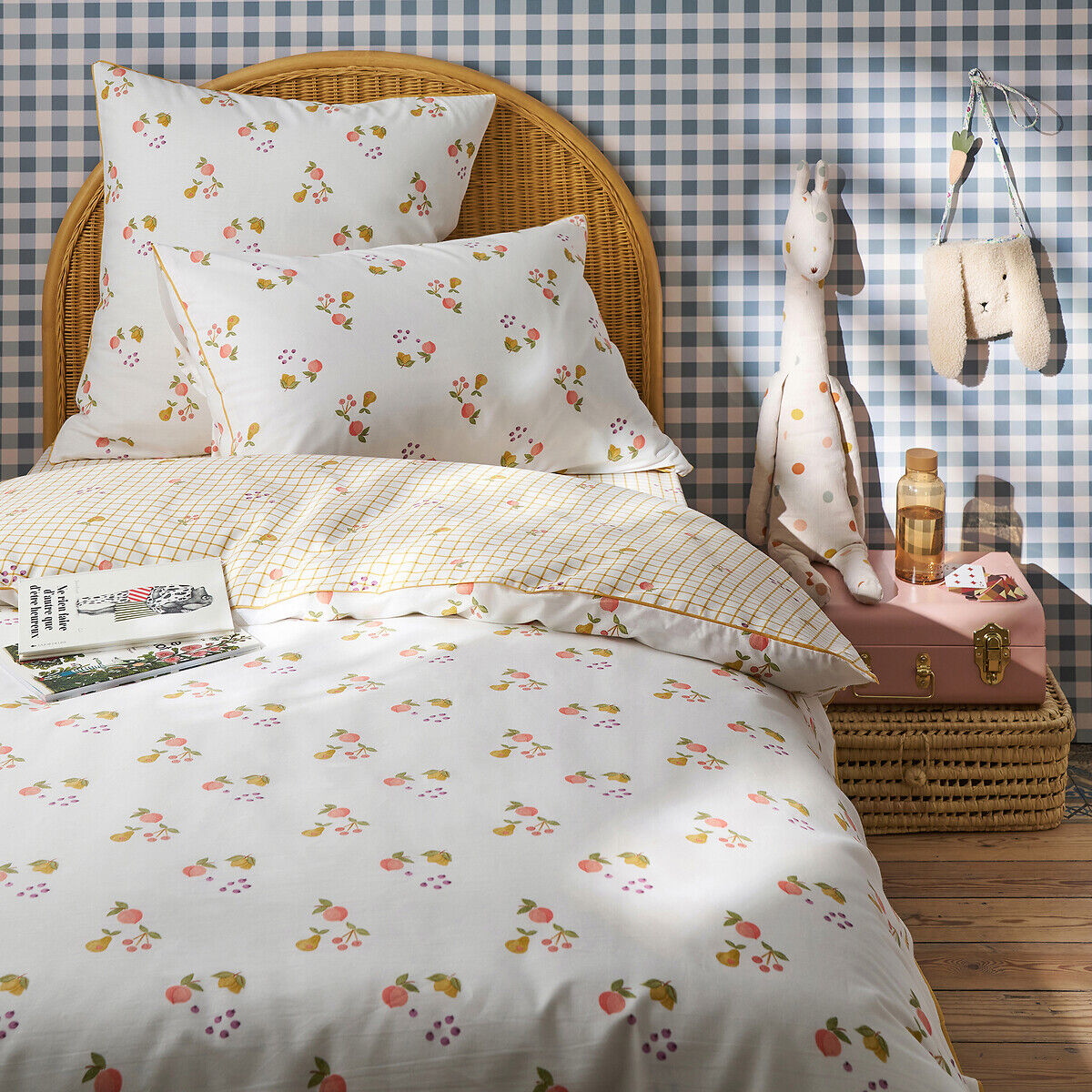 LA REDOUTE INTERIEURS Taie d'oreiller enfant, en 50% coton recyclé, imprimé fruits, LILAS