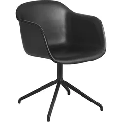Muuto Fiber Armchair, swivel base, refine leder schwarz / schwarz