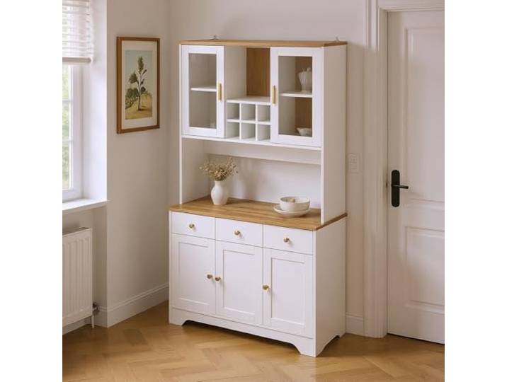 FurnitureR Weißer Kommodenschrank, Moderne Staumöglichkeit, MDF Material, Stilvolles Design mit Goldgriffen, Kompakte Größe, Vielseitig einsetzbar