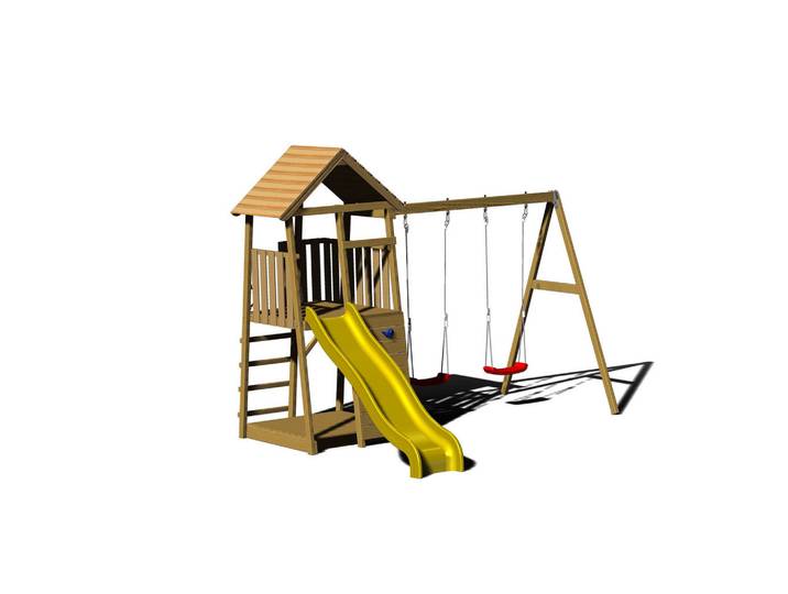 Spielturm, Gelb, Naturfarben, Holz, Kiefer, 340x270x280 cm, Freizeit & Co, Gartenspielzeug, Spieltürme