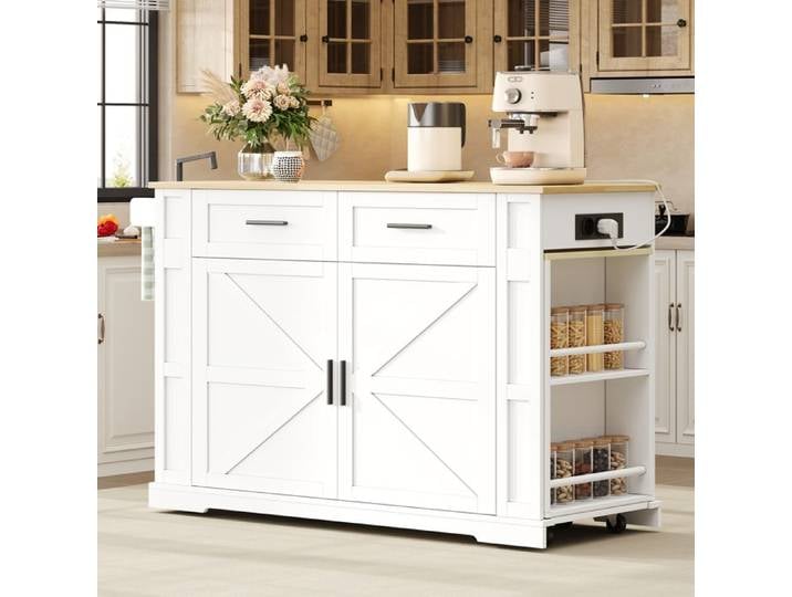ROVRYN Îlot central de cuisine mobile plan de travail extensible 2 tiroirs MDF blanc chêne