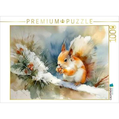 CALVENDO Puzzle Ein Eichhörnchen knabbert an seinen Wintervorräten | 1000 Teile Lege-Größe 64x48cm Foto-Puzzle für glückliche Stunden, von , Calvendo