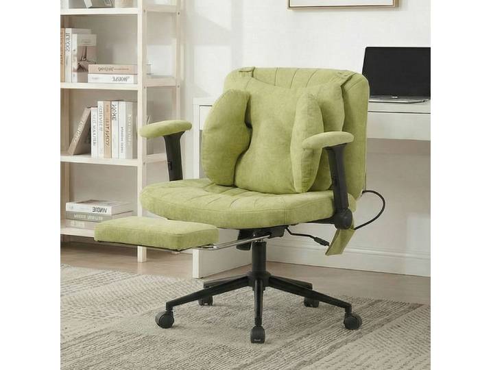 Chaise de bureau Pivotante Réglable en Hauteur avec Repose-Pieds - BEAUNIV - Coussin Lombaire Gonflable Tissu Vert