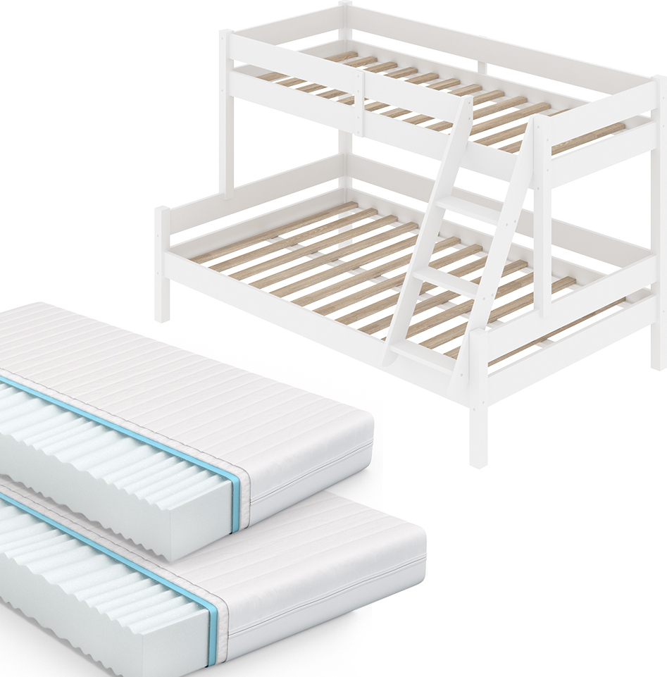 Etagenbett Vitalispa Everest Weiß 120x200 / 80x200 cm mit 2 Matratzen, Model 31101