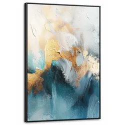 LEINWAND Bilder mit Rahmen - Abstrakt - Kunst - Gold - Blau - 100x150