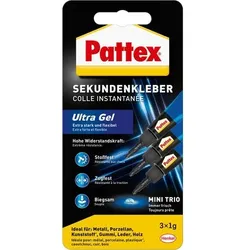 Pattex Ultra Gel Alleskleber Permanent Gel Transparent Flüssig 3 Stück à 1 g