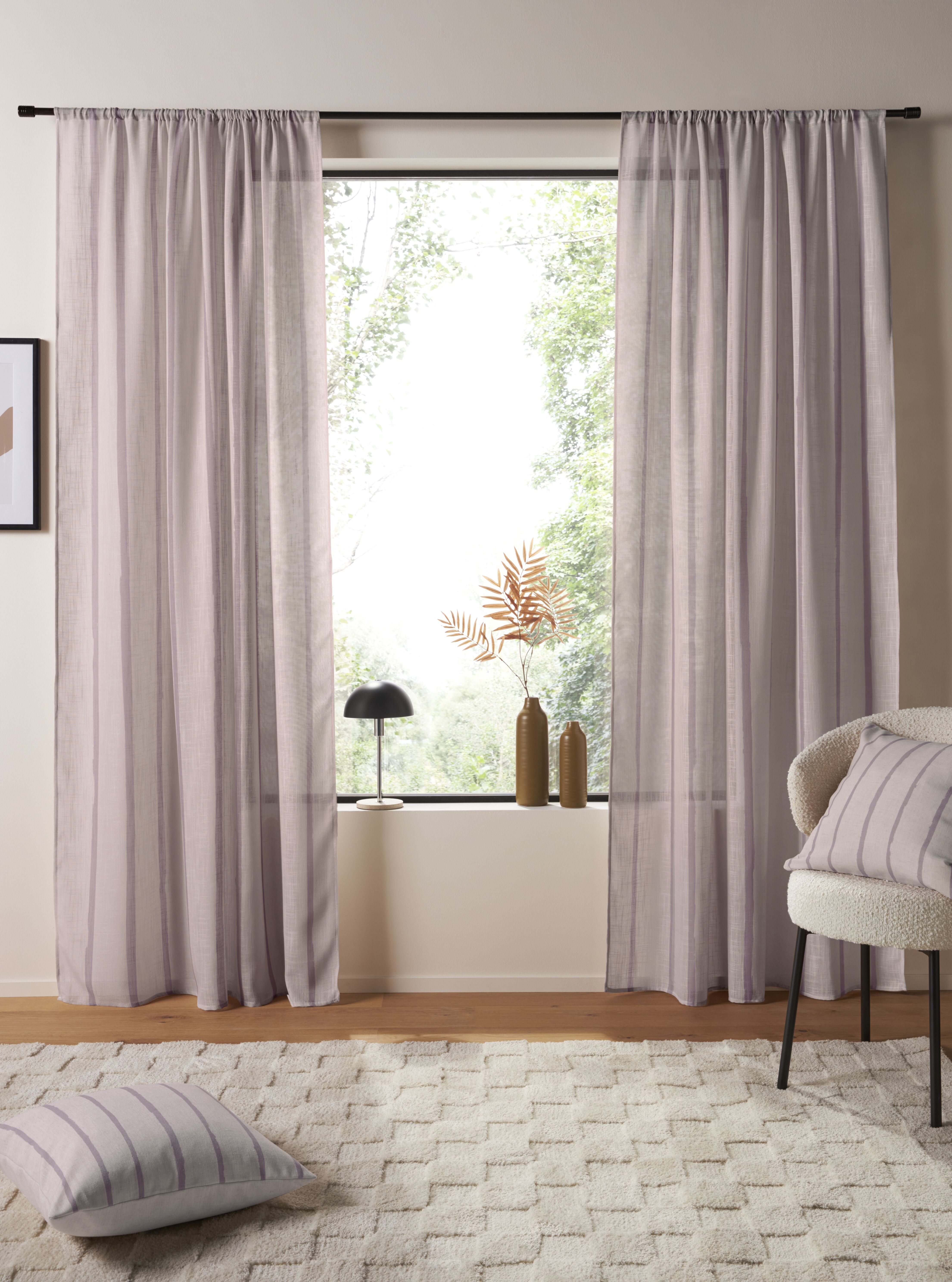 Gardine "Zayla", beige (creme), B:135cm H:145cm, Polyester, LEGER HOME BY LENA GERCKE, Gardinen, Gardine, Leinenoptik, Längsstreifen, Stangendurchzug, leichtes Material creme 145cm, Stangendurchzug, 135cm