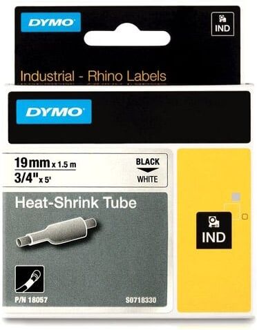 Dymo 18057 RHINO fita Tubo 19mm x 5.5m preto sobre branco