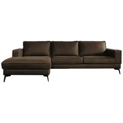 KAWOLA Sofa BLOOM Ecksofa Leder dunkelbraun Recamiere links
