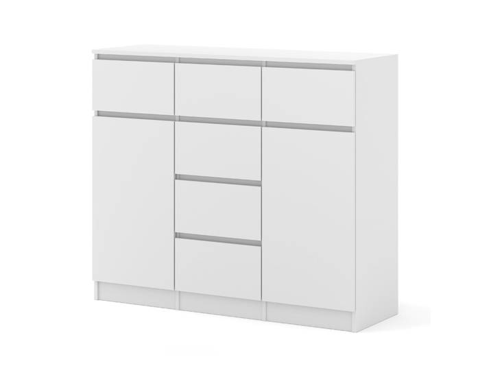 Commode MAJA 2D6S\, 120 cm\, blanche\, finition mate Commode autoportante sur socle\, avec 6 tiroirs