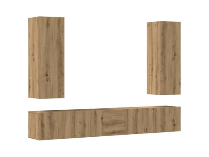 LKJephalotrop 5-TLG TV-Schrank Set Wandmontage Artisan-Eiche Holzwerkstoff Flexible Hängeboards schaffen Bodenfreiheit im Wohnzimmer oder Schlafzimmer. Viel Stauraum für Receiver, Bücher und Deko.