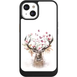 Nivocase Hülle für Apple iPhone 13 Handyhülle NIVOcore Case Schwarz Blumen Hirsch Tiere (Apple iPhone 13), Smartphone Hülle, Schwarz