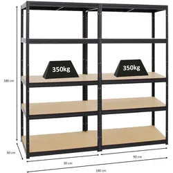 PROREGAL Mega Deal | 2x Schwerlastregal Slim Elephant M & 1x Höhenverstellbare Werkbank Slim Dino | Fachlast bis zu 600kg | Schwarz | Stecksystem