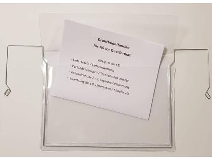 PS-Handelshaus 200x A5 Drahtbügeltasche mit Klappe für Gitterbox & Regal 200er Pack A5 Sichttasche mit Schutzklappe & Drahtbügel. Ideal für Paletten, Gitterboxen & feuchte Lager-Regale.