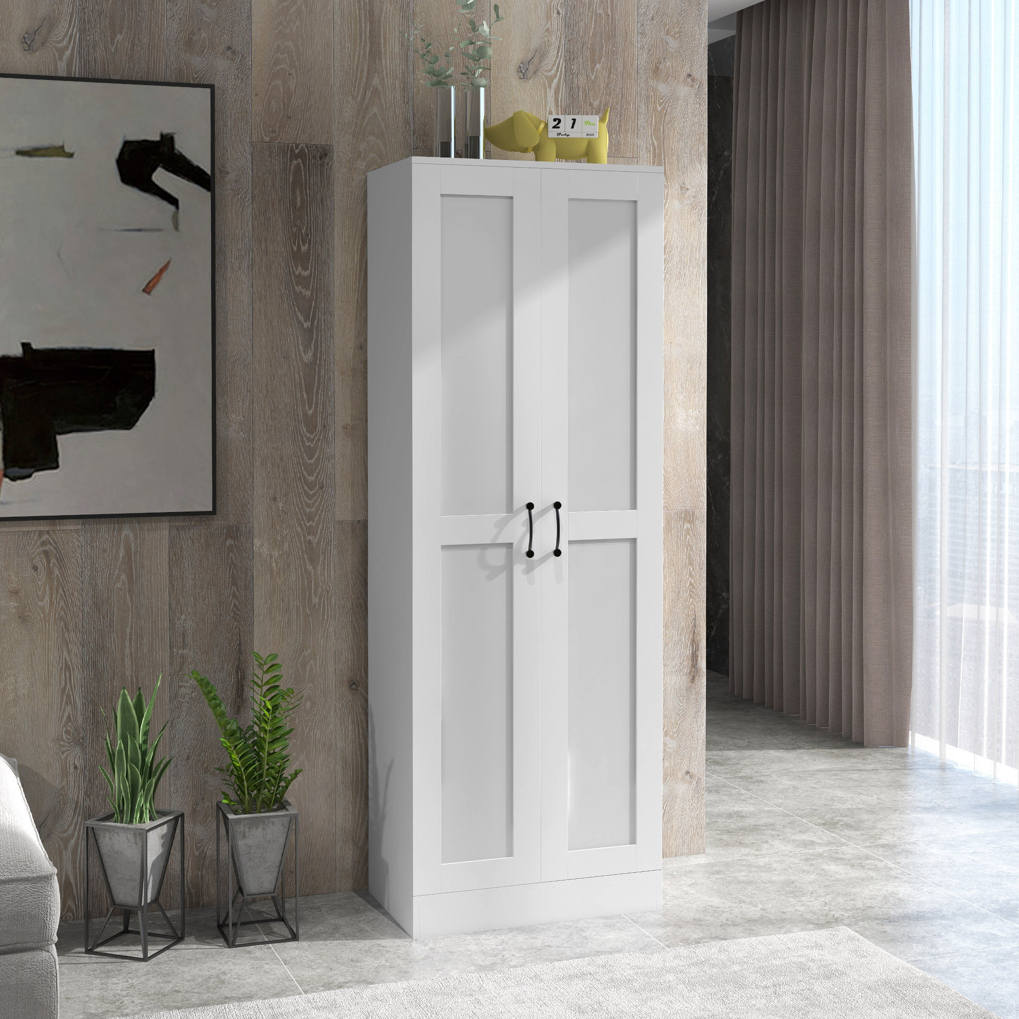 Homcom Credenza Cucina Alta 175cm con 2 Ante Soft-Close e 5 Ripiani, Ripiani Regolabili, Salvaspazio, Bianco   Aosom Italy