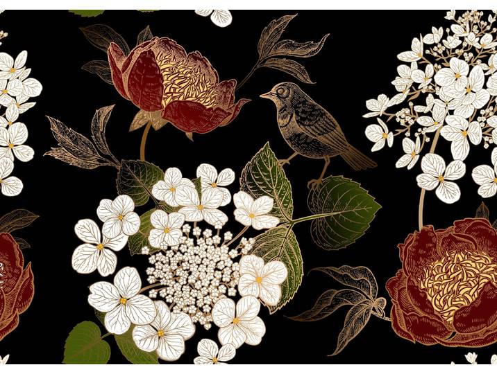 Papermoon BLUMEN ABSTRAKT-MUSTER DESIGN VOGEL BLUMEN DECOR RETRO