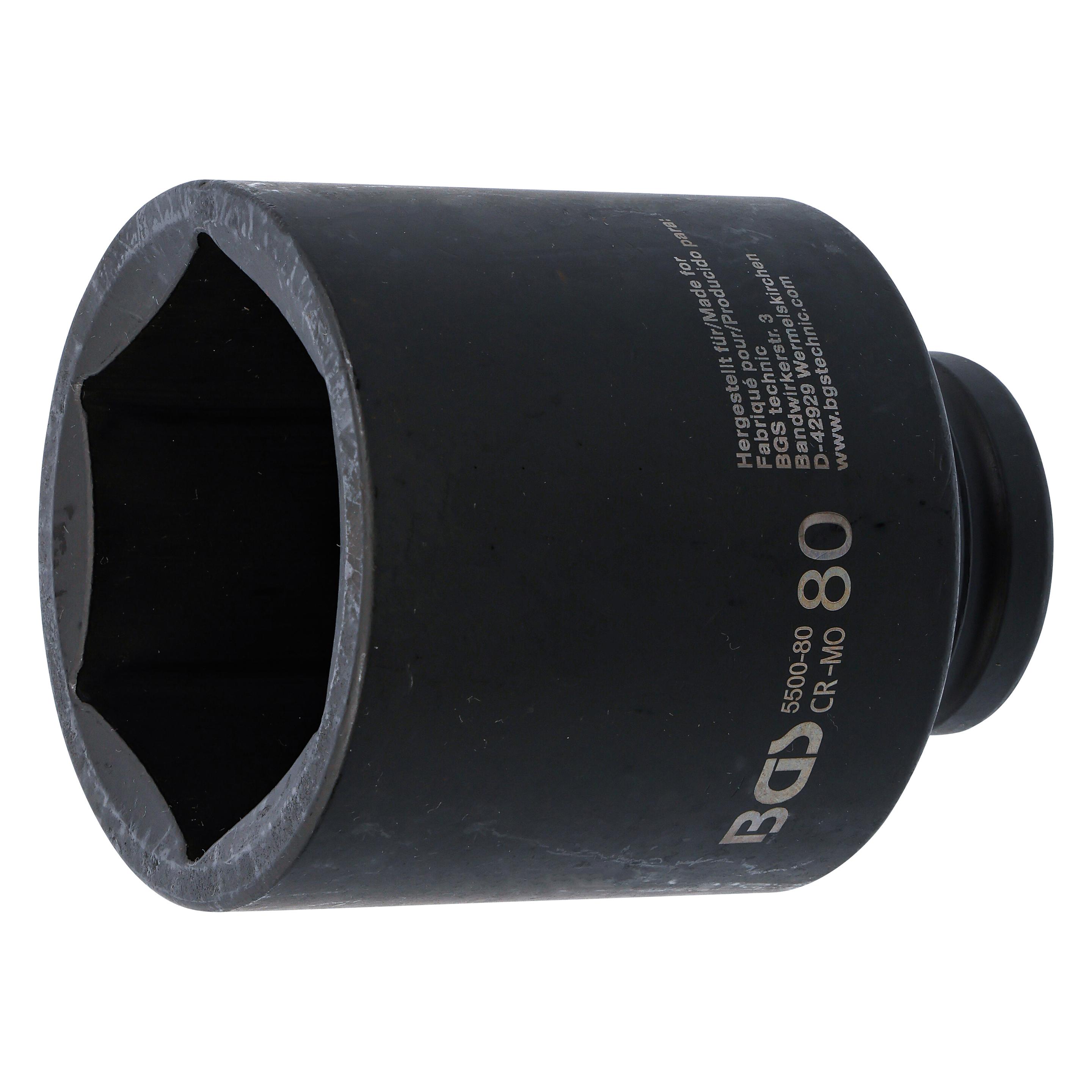 BGS Kraft-Steckschlüssel-Einsatz Sechskant, tief Antrieb Innenvierkant 25 mm (1") SW 80 mm (80 mm) (5500-80)