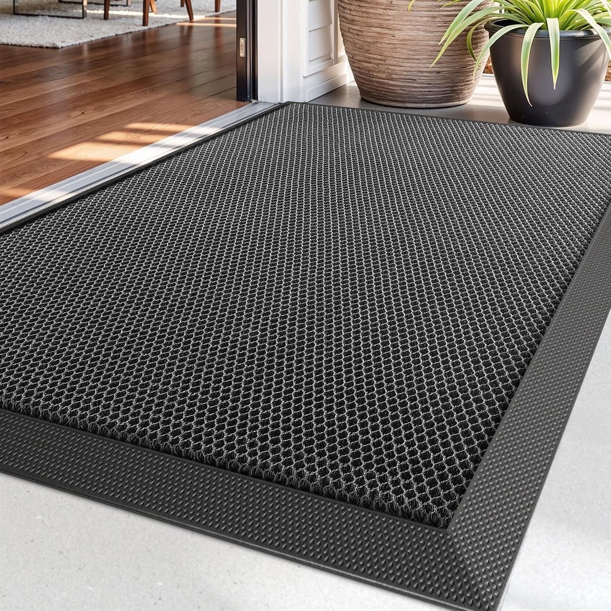 Donkergrijze antislip deurmat voor het opvangen van vuil, 43 x 76 cm