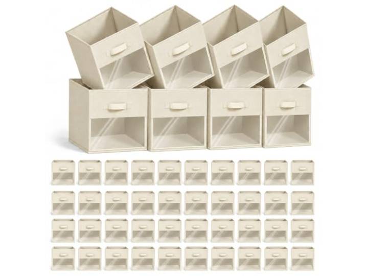 Wendbare Aufbewahrungswürfel, 48 Stück, mit zwei transparenten Fenstern, 27,9 x 27,9 x 27,9 cm, würfelförmiger Aufbewahrungsbehälter, robuste Stoffkörbe für Regale, verstärkter X-Stitch-Griff