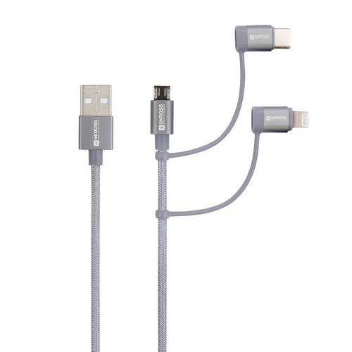 Skross USB-Kabel USB 2.0 USB-A Stecker 1.20m Spacegrau Rund, Flexibel, Stoff-Ummantelung SKCA00143-1120CN