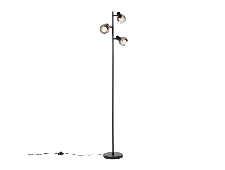 Lampadaire intelligent noir avec verre fumé, inclut 3 ampoules