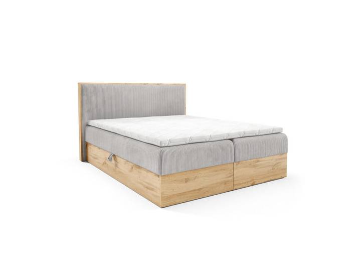 Home Collective Boxspringbett Holzoptik Sonoma mit Topper 160x200 cm Hellgrau, 160x200 cm, Schlafzimmer, Betten, Boxspringbetten