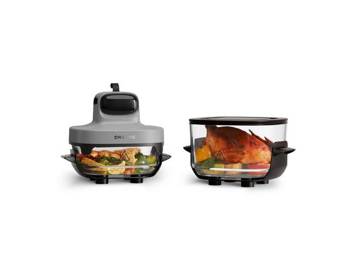 Dreame Heißluftfritteuse Tasti PT60, 1500 W, 2 Glasbehälter, 1500 Watt, Fritierplatte