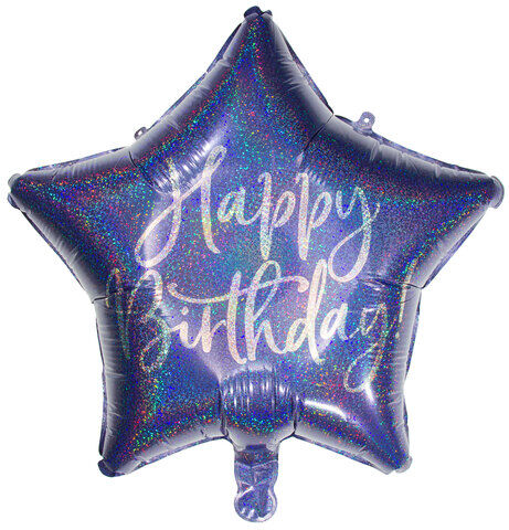 Folienballon "Stern - Happy Birthday", blau, 40 cm Ø