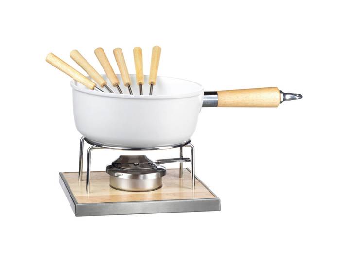 Mäser Fondueset Lumaca, Weiß, Hellbraun, Holz, Metall, 9-teilig, 37.5x19x20 cm, Küchengeräte, Tischgrills & Fondues, Fondue-Sets