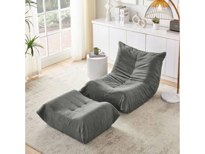 Fauteuil paresseux avec repose-pieds teddy gris
