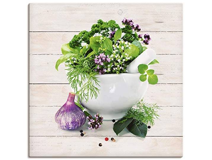 ARTLAND Wanddeko Leinwand Bilder Wandbild 40x40 cm Stillleben Kräuter Gewürze Küche Mediterran Holzoptik T5NH