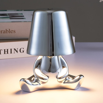 HomeDecorAndMore LLC LED Rechargeable Italian Designer Golden & Silver Man Table Lamp Silver D