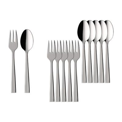 Besteck-Set VILLEROY & BOCH "Kaffeebesteck Bundle Victor 12er Set edelstahl", silber (edelstahl), 12, Essbesteck-Sets, Spülmaschinenfest