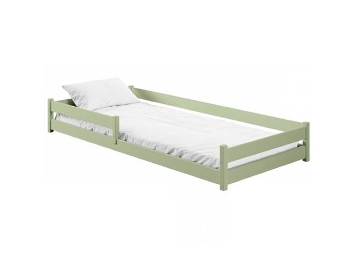 Niedriges Bett fürs Kinderzimmer ALIS 90x190 Olivgrün mit Sicherheitsgitter, Holzboden